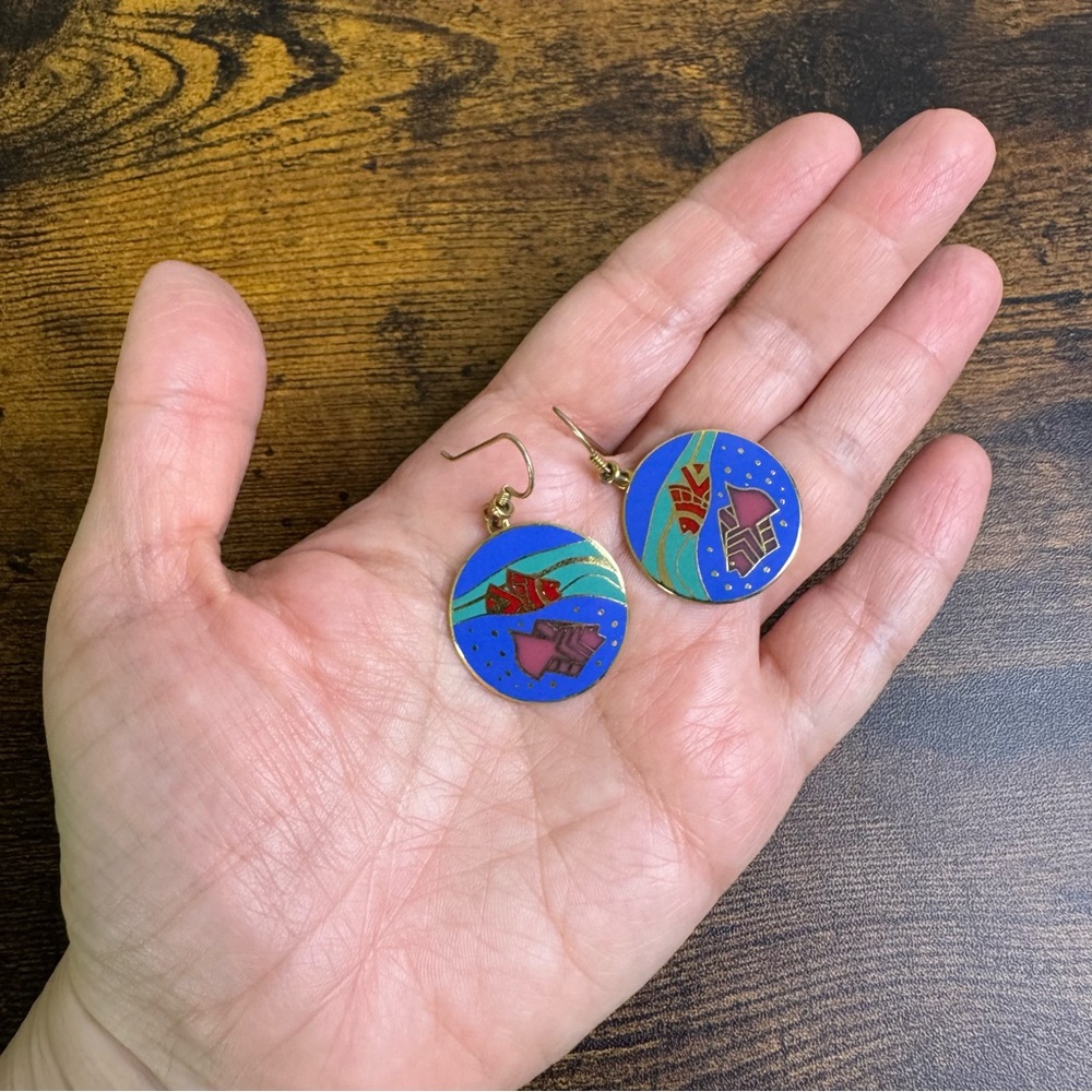 Laurel Burch Tropical Fish Enamel Earrings Blue Gold